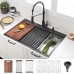 33 Inch Black Drop In Kitchen Sink Workstation - VOKIM 33x22-Inch Drop In Sink Stainless Steel 16 Gauge Single Bowl 10'' Deep Handmade Top Mount Kitchen sink with Cutting Board& Strainer